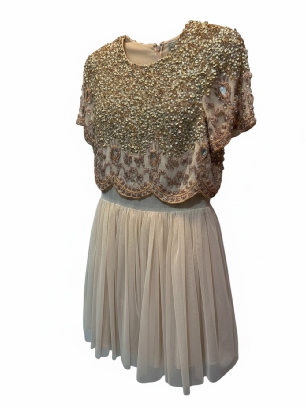 ASOS Blush Gold Embellished Tulle Mini Dress - Picture 3 of 9